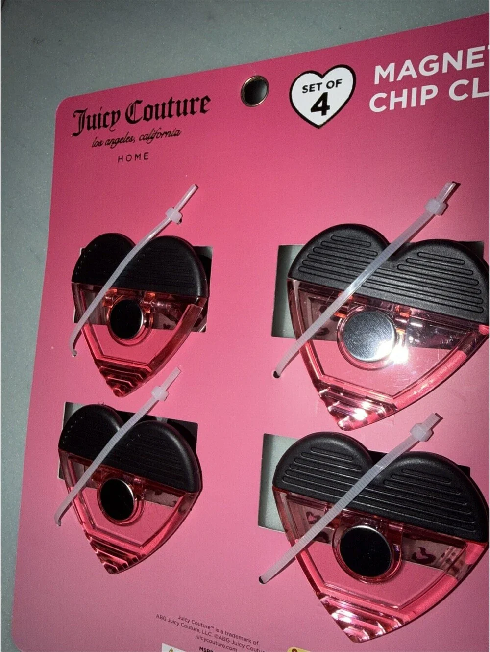 JUICY COUTURE SET 4 HEART 💜 SHAPED Magnetic CHIP CLIPS LEOPARD PRINT NIP